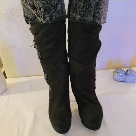 Venus suede & fur high heel boots. - Picture 1 of 8